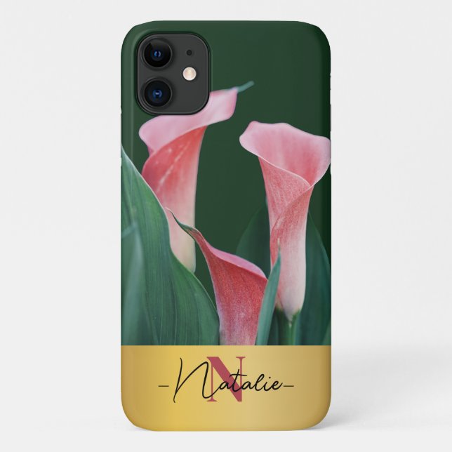 Coques Case-Mate iPhone Luxe or Monogramme vrai photo fleurs sauvages Vert (Dos)