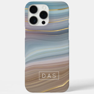 Coque iPhone 16 Pro Max Luxe Strata Ardoise Bleu Taupe Rose Agate Monogr