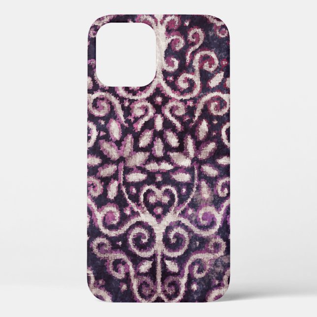Coques Case-Mate iPhone Luxe violet et tan damassé sans couture motif (Verso)