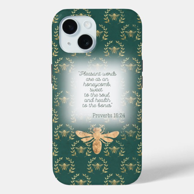 Coques Case-Mate iPhone Luxury Blue Green Gold Bee Wreath Grid Christian  (Verso)