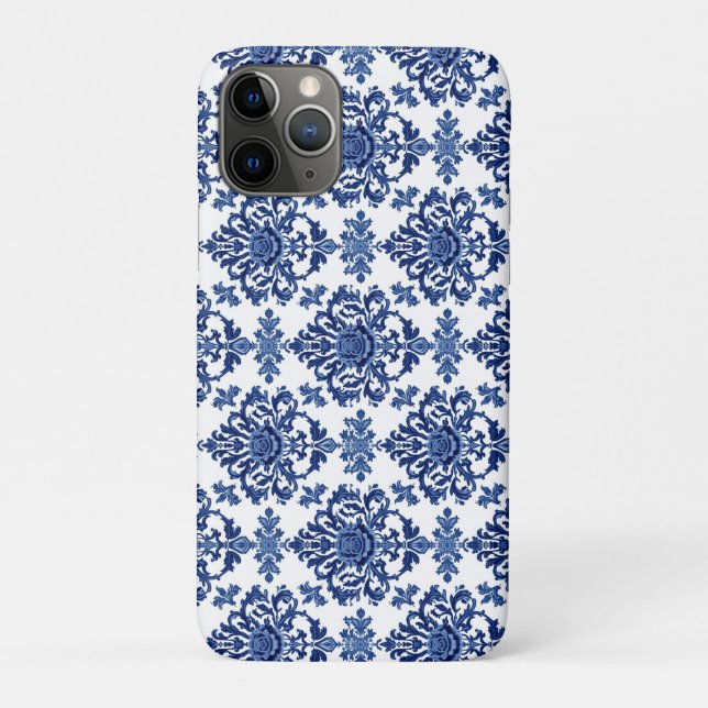 Coques Case-Mate iPhone Luxury Royal Blue and White Baroque Floral Pattern (Dos)
