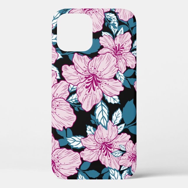 Coques Case-Mate iPhone Lys mauve, arrière - plan de feuilles bleues. (Verso)