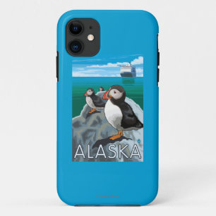 Coque iPhone 11 Macareux observant un bateau de croisière