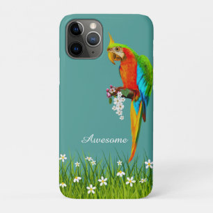 Case-Mate iPhone Case Macaw & Fleurs blanches tropicales sur Turquoise