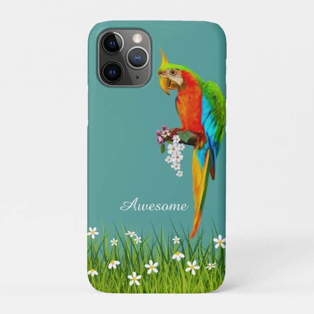 Coques Case-Mate iPhone Macaw & Fleurs blanches tropicales sur Turquoise (Dos)