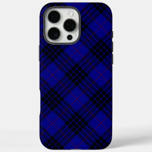 Coque iPhone 16 Pro Max MacKay tartan bleu noir plaid