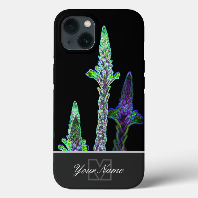 Coques Case-Mate iPhone Macro de fleur verte néon-pop-art avec Monogramme  (Verso)