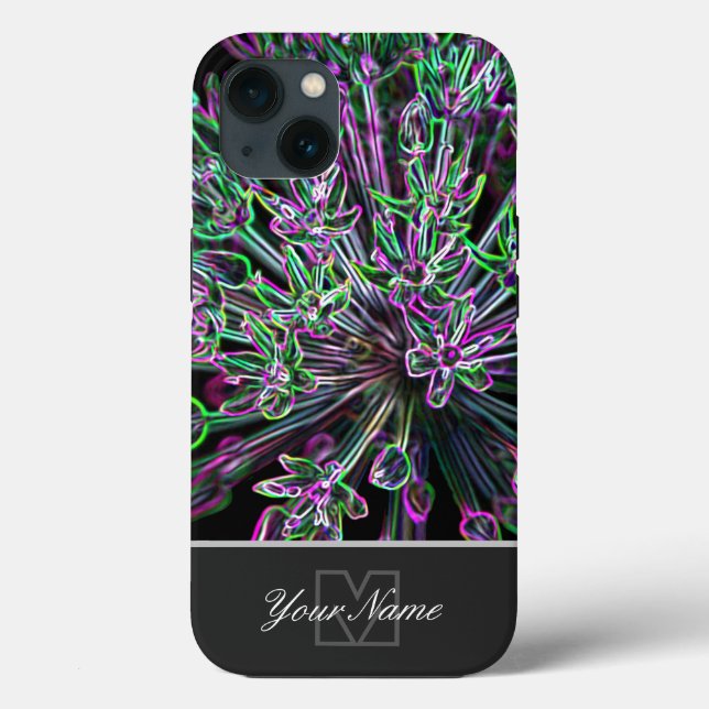 Coques Case-Mate iPhone Macro fleur néon-pop-art avec Monogramme ! Coque-M (Verso)