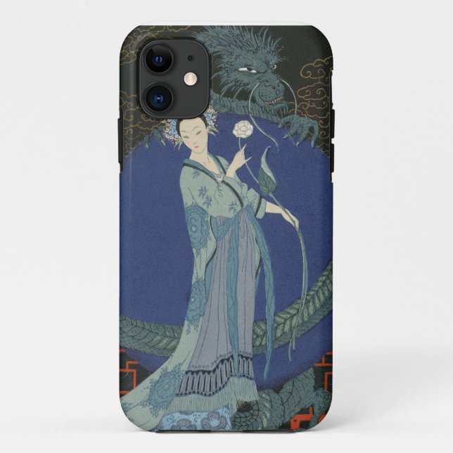 Coques Case-Mate iPhone Madame avec un dragon (litho de couleur) (Dos)
