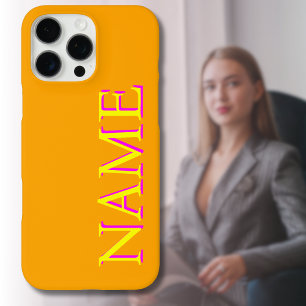 Coque iPhone 16 Pro Max Magenta 3D jaune Nom moderne Cool tendance Orang