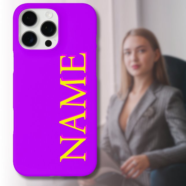 Coques Case-Mate iPhone Magenta 3D jaune Nom moderne | Cool tendance viole (Créateur téléchargé)