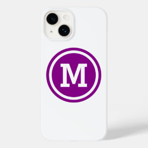 Coque Pour iPhone 14 Magenta foncé et monogramme du cercle blanc