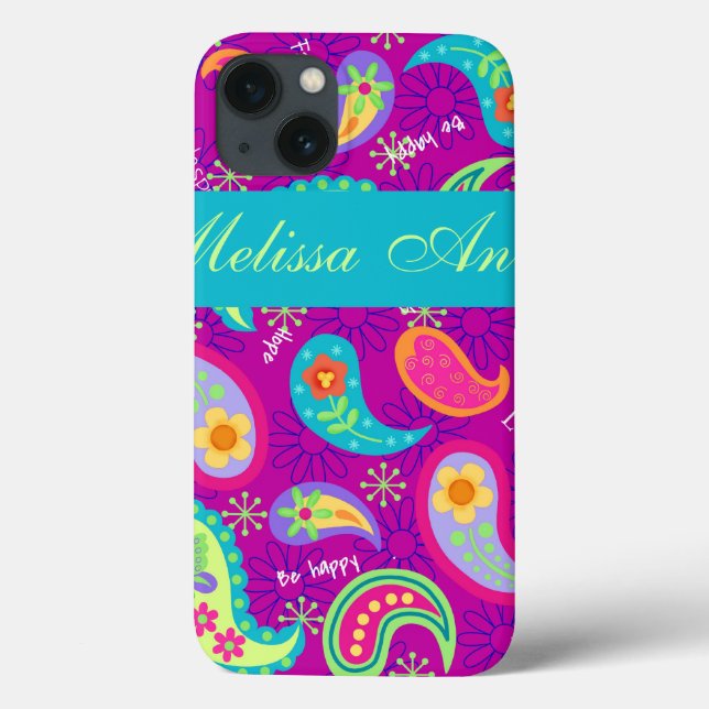 Coques Case-Mate iPhone Magenta Purple Turquoise moderne Motif Paisley (Verso)
