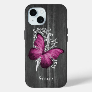 Coque Case-Mate iPhone Magenta Rustic Butterfly Personnalisé