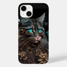 Magique steampunk Maine Coon chat et fleurs IA art
