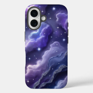 Coque Pour iPhone 16 Magique violet et nébuleuse bleue avec étoiles de 
