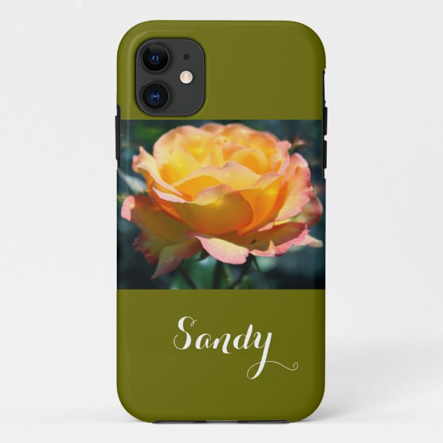 Coques Case-Mate iPhone Magnifique fleur de rose jaune élégante, avec nom (Dos)