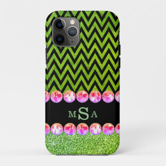 Case-Mate iPhone Case Magnifique Paillettes Vertes Chevron Bling Élégant
