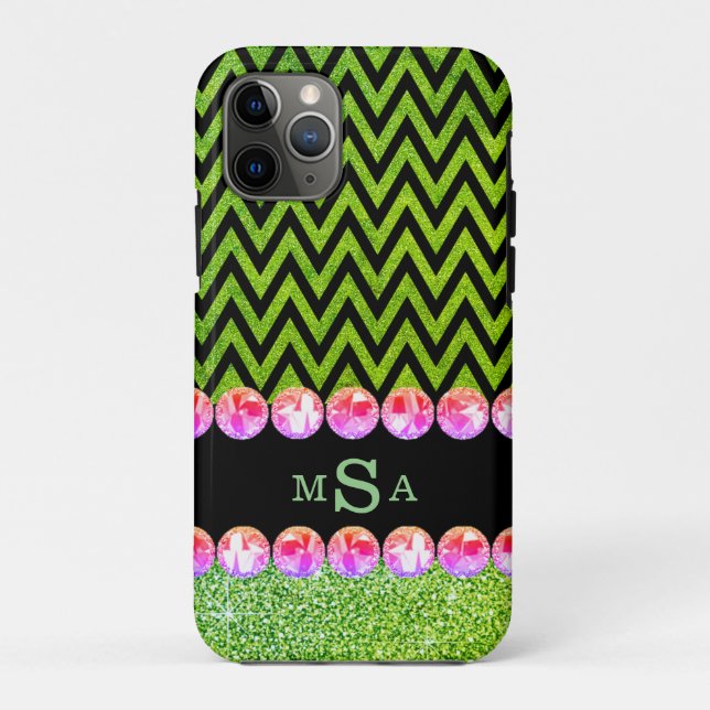 Coques Case-Mate iPhone Magnifique Paillettes Vertes Chevron Bling Élégant (Dos)
