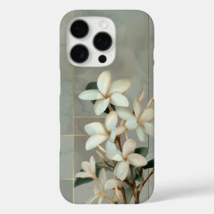 Coque iPhone 16 Pro Magnolia blanche Floral Ligne dorée Marbre