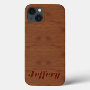 Etui iPhone 13 Mahogany Red Wood Grain Illustration Monogramme