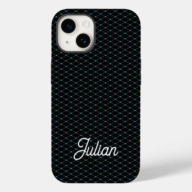 Coques Case-Mate iPhone Maillage net vert monogramme sur noir (Verso)