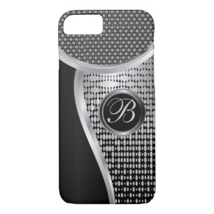Coque iPhone 8/7 Maille noire et argentée décorée d'un monogramme