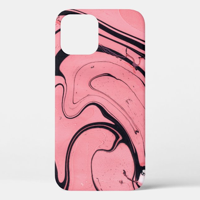 Coques Case-Mate iPhone Main en marbre rose noir dessinée (Verso)