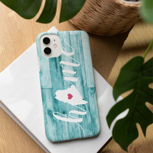 Coque Pour iPhone 16 Maine Accueil État Turquoise Look bois