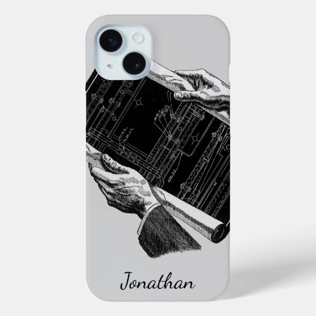 Coques Case-Mate iPhone Mains avec plans architecturaux bleus, entreprise  (Verso)