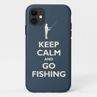 Coque iPhone 11 Maintenez calme et allez pêcher (la marine)