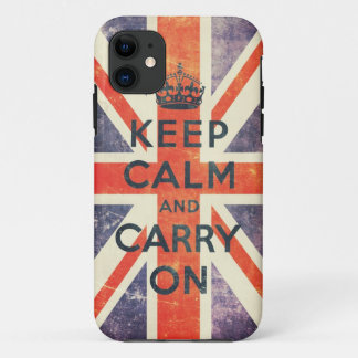 Coque iPhone 11 maintenez calme et continuez le drapeau vintage