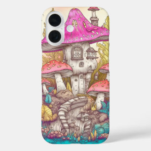 Coque Pour iPhone 16 Maison de champignon colorée et mignonne Art