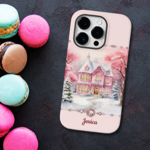 Coque Case-Mate iPhone Maison de Noël rose Hiver Wonderland