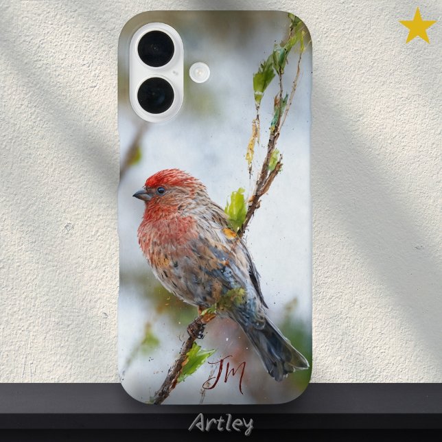 Coques Case-Mate iPhone Maison Finch Peinture d'oiseaux Nom personnalisé (Créateur téléchargé)
