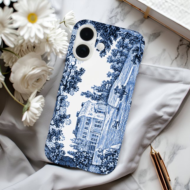 Coques Case-Mate iPhone Maison victorienne bleue dans un paysage (Créateur téléchargé)