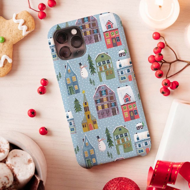 Coques Case-Mate iPhone Maisons d'hiver mignonnes paysage rouge et bleu ne (Créateur téléchargé)