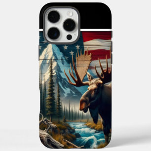Coque iPhone 16 Pro Max Majestic Moose Et Drapeau Américain