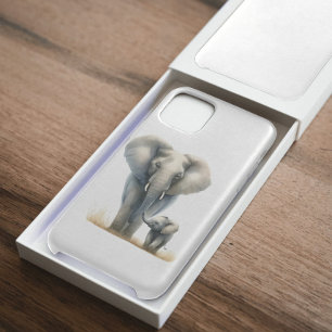 Coque Case-Mate iPhone Majestueux éléphant d'Afrique et bébé à l'aquarell