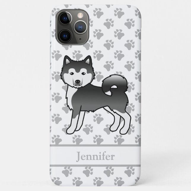 Coques Case-Mate iPhone Malamute d'Alaska noir et blanc Chien mignon & nom (Dos)