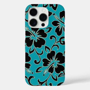 Coque iPhone 16 Pro Malia Hibiscus Floral hawaïen Turquoise et noir