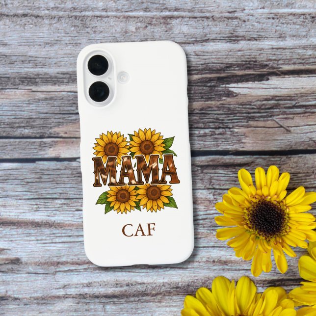 Coques Case-Mate iPhone Mama Maman Tournesols Monogramme Initiales Cadeau  (Mama Sunflower iPhone 16 15 14 case. Monogram it with her initials or name. Gift For mom)