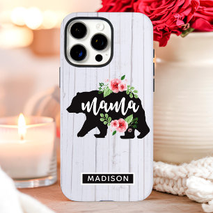 Coque iPhone 16 Pro Max Mama Ours Floral Bois rustique