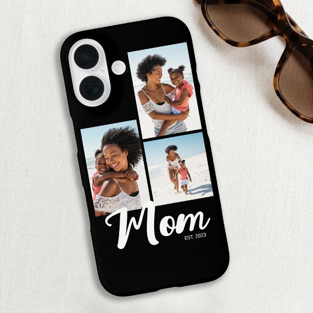 Coques Case-Mate iPhone Maman a établi un script moderne noir 3 Photo (Mom Established Modern Script Black 3 Photo iPhone 16 Case)