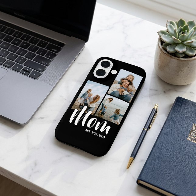 Coques Case-Mate iPhone Maman a établi un script moderne noir 3 Photo (Mom Established Modern Script Black 3 Photo Phone Case)