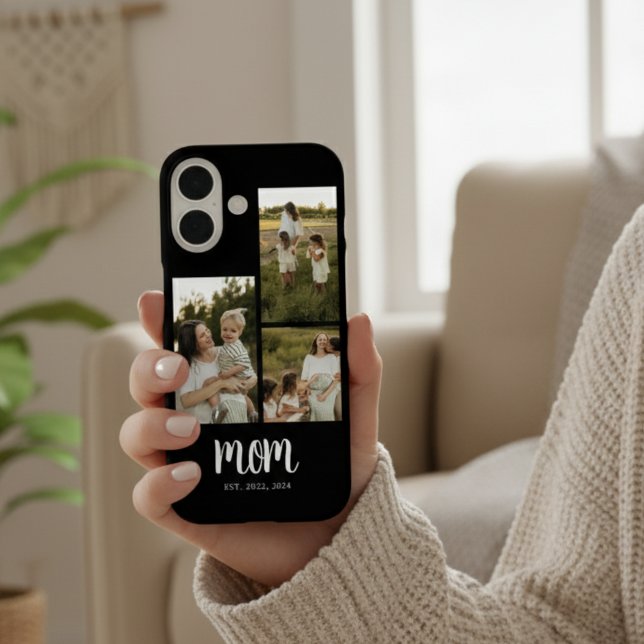Coques Case-Mate iPhone Maman a établi un script moderne noir 3 Photo (elegant 3 photo mom established phone case with dates years for mothers day christmas gift for moms)