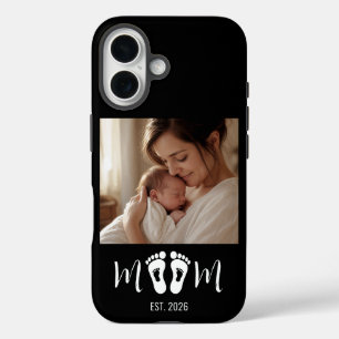 Coque Pour iPhone 16 Maman établie empreintes de bébé Photo Fête des Mè