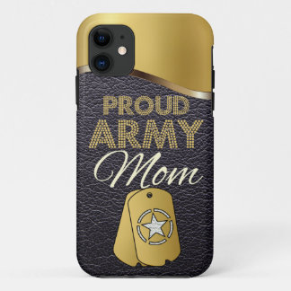 Coque iPhone 11 Maman fière d'armée de cuir et d'or