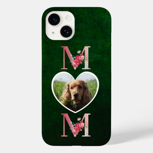 Coques Case-Mate iPhone Maman Floral photo du coeur du chien vert (Verso)