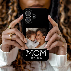 Coque Pour iPhone 16 Maman Typographie Photo Noir Établie